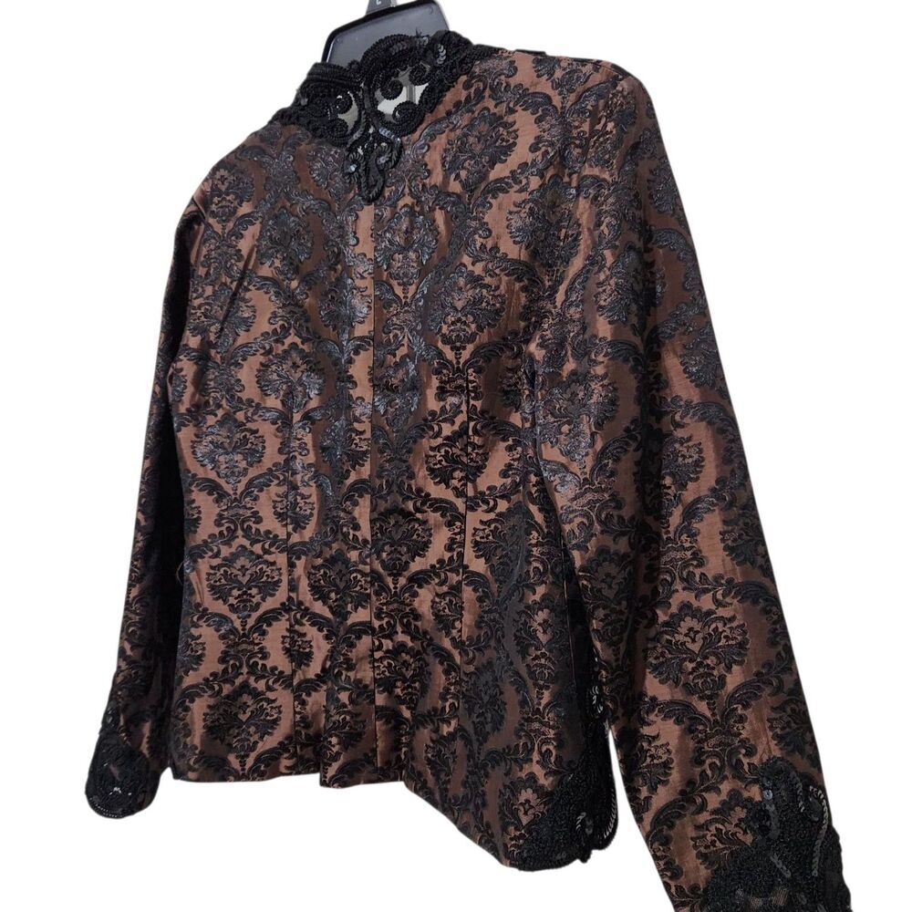 Farinae Collection Blazer Size 6 Brown/Black Embroidered Sequins - Picture 10 of 10